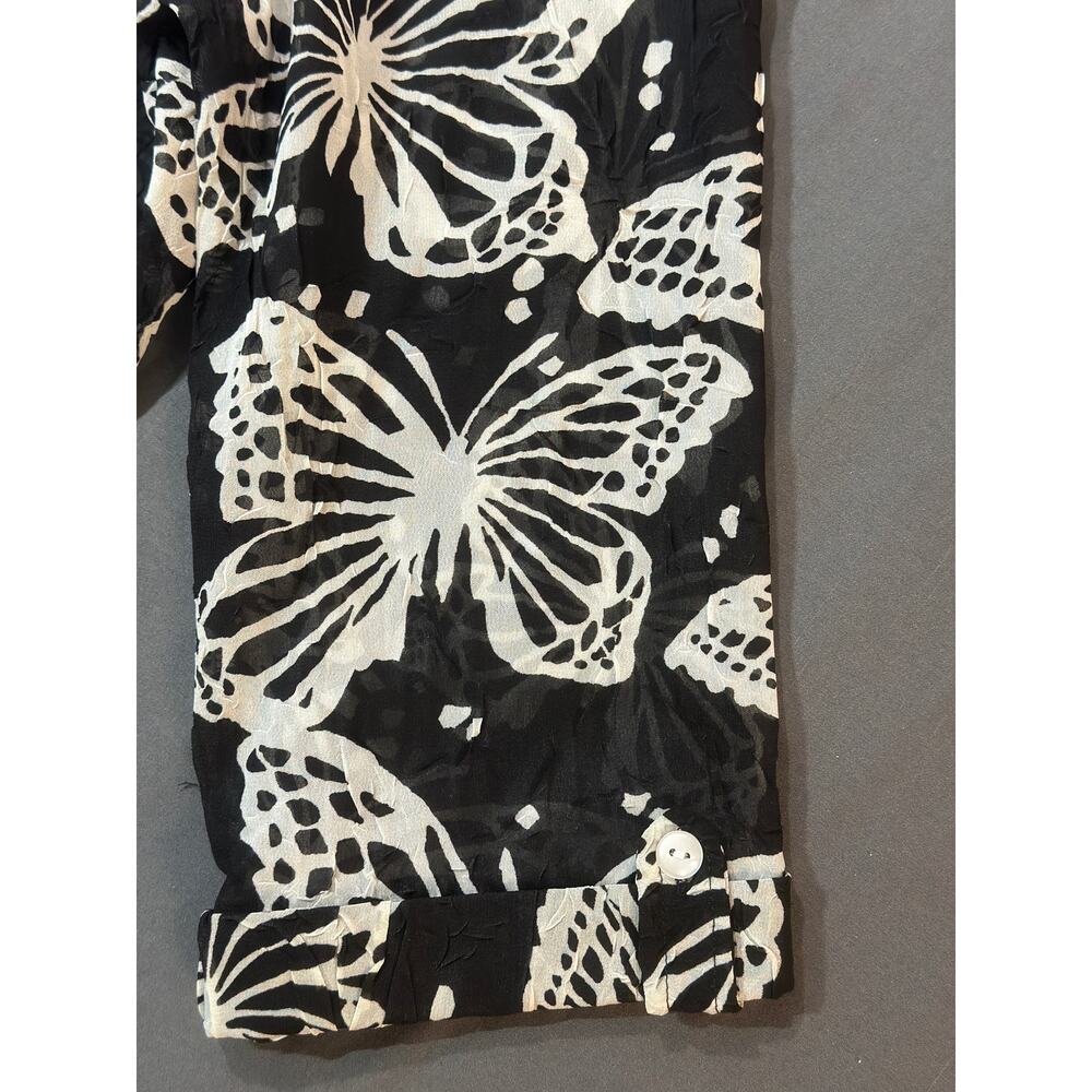 Cathy Daniels Black White Butterfly Blouse – Size L – Textured Button-Up Shirt - Picture 4 of 9